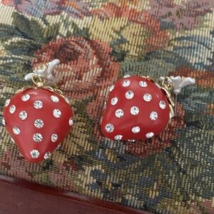 Red Strawberry Earrings with Crystal Accents